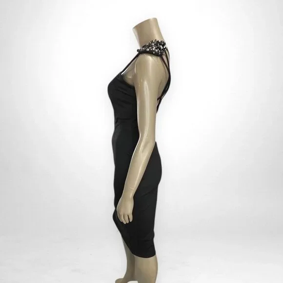 NWT ASOS 8 Caged Back Sheath Black Party Dress Cocktail Beaded Open Back